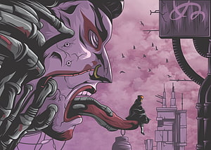 Pain from Akatsuki in Amegakure with Giant Statue and Pink Sky HD wallpaper