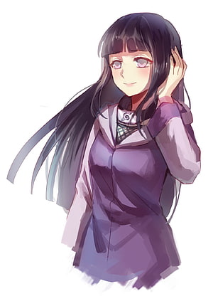 Hinata Hyuga from Naruto in a purple outfit with long black hair and a gentle smile HD phone wallpaper