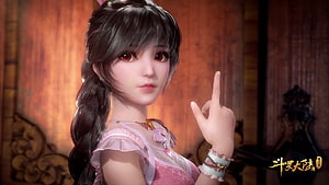 Xiao Wu from Soul Land Donghua in Pink Dress with Finger Gesture HD wallpaper