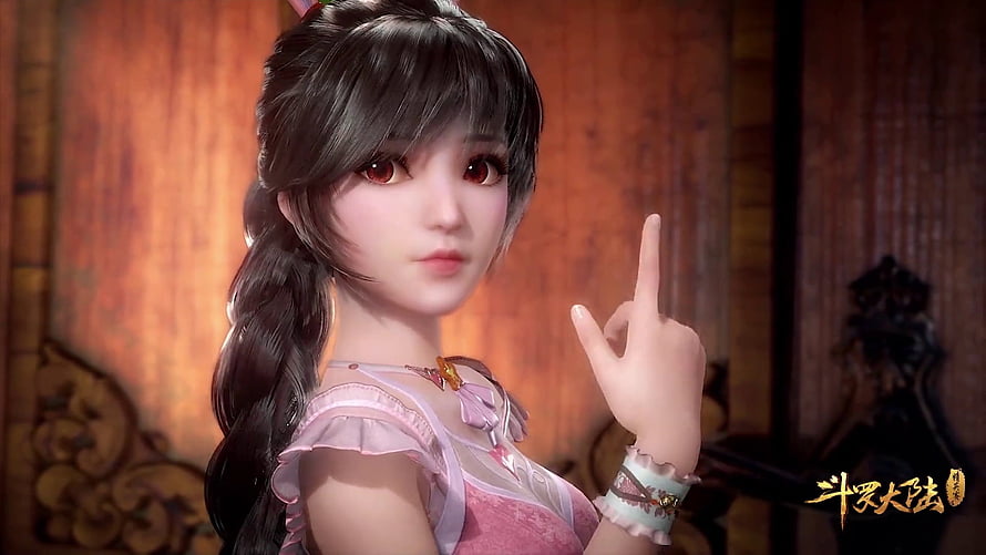 Xiao Wu from Soul Land Donghua in Pink Dress with Finger Gesture HD wallpaper
