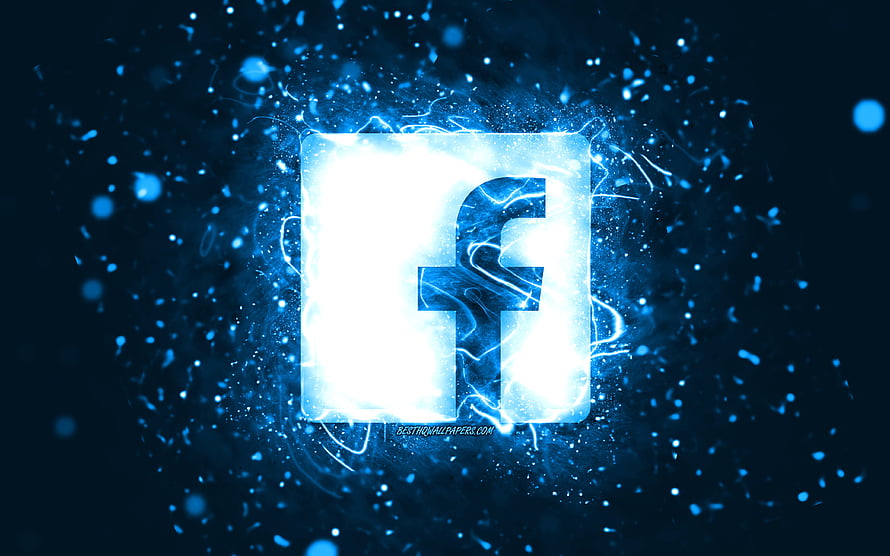 Facebook Logo Glowing with Electric Blue Energy and Neon Particle Effects HD wallpaper