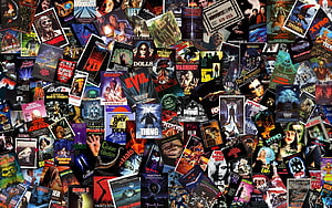 Retro 80s Horror Movie Poster Collage Featuring Classic B-Movie Artwork HD wallpaper