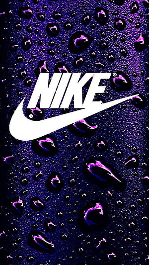 Nike Swoosh Logo on Dark Purple Water Droplet Background HD phone wallpaper