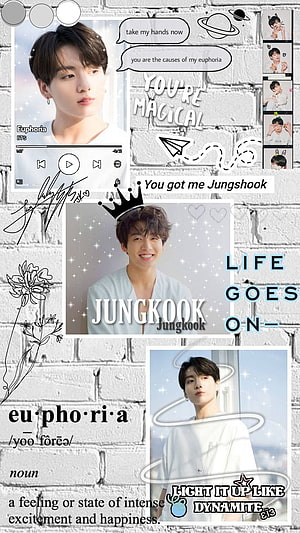 Jeon Jungkook BTS Aesthetic Collage with Euphoria Lyrics and Cute Doodles HD phone wallpaper