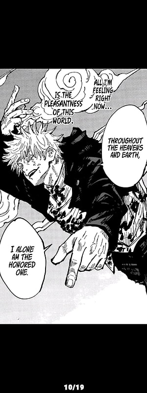 Gojo Satorou manga panel with dramatic speech bubbles and intense expression HD phone wallpaper