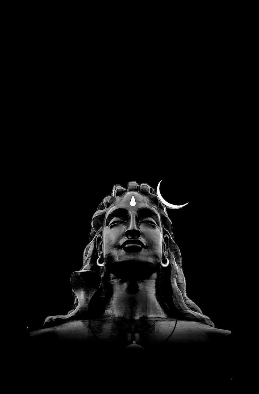 Adiyogi Statue of Lord Shiva in Black and White with Crescent Moon HD phone wallpaper
