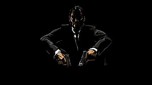 John Wick Dual Wielding Pistols in Black Suit Minimalist Dark Illustration HD wallpaper
