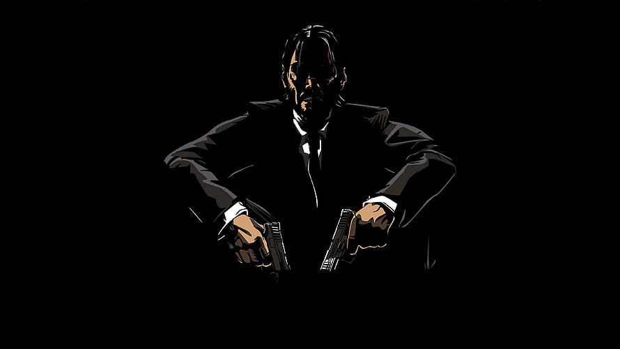 John Wick Dual Wielding Pistols in Black Suit Minimalist Dark Illustration HD wallpaper