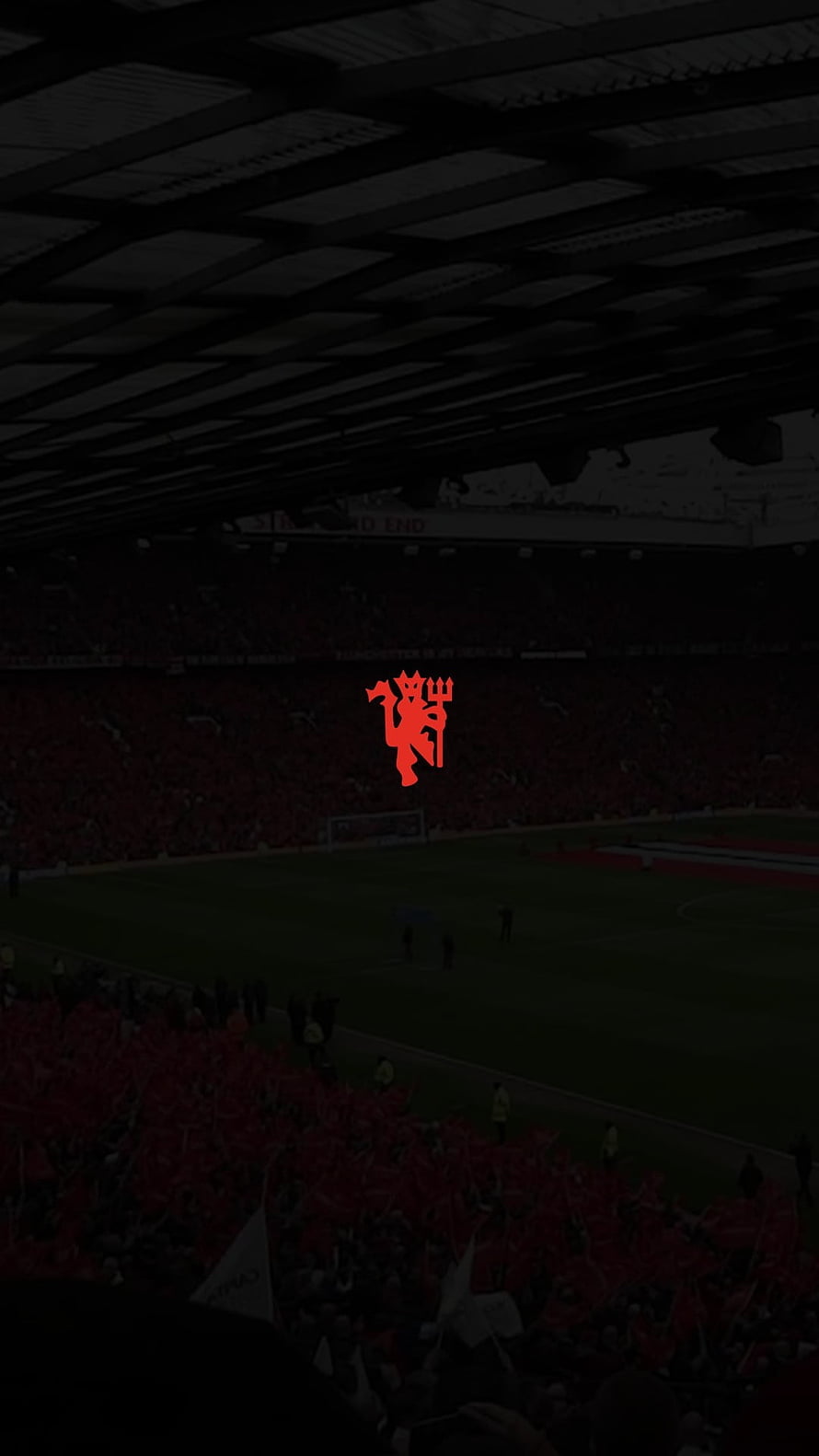 Manchester United Devil Crest Overlooking Old Trafford Stadium Pitch and Crowd HD phone wallpaper
