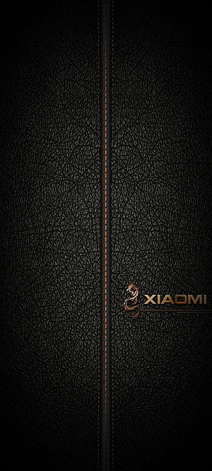 Xiaomi Black Leather Texture with Gold Stitching and Dragon Logo HD phone wallpaper