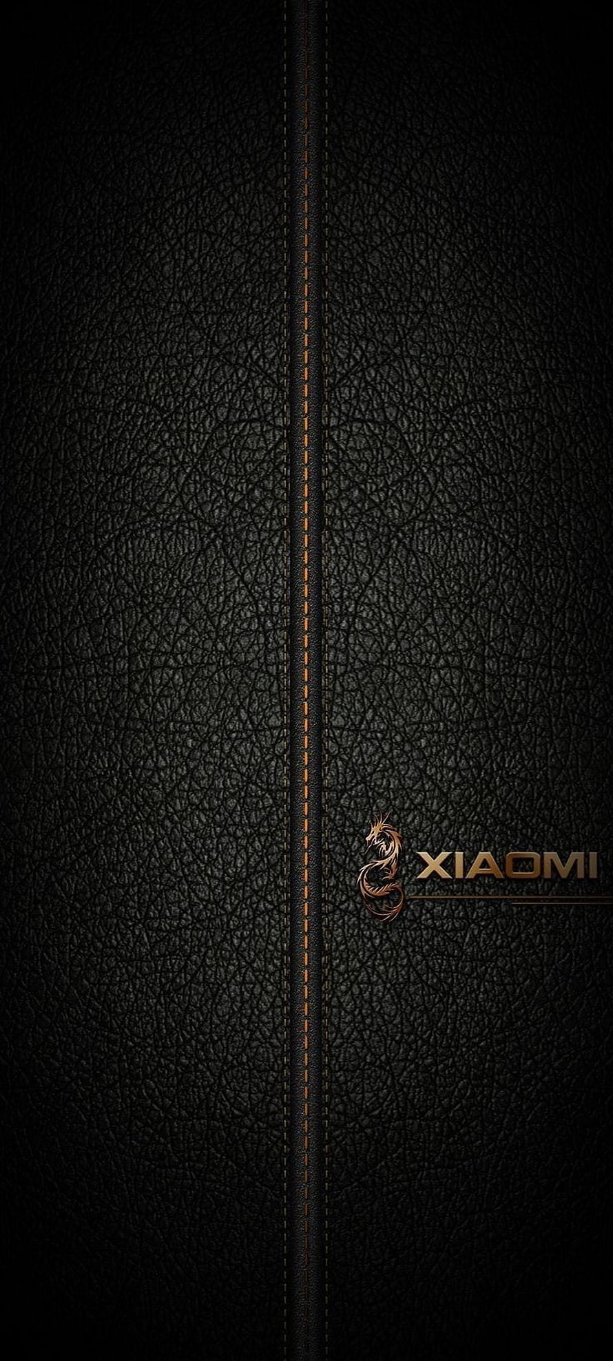 Xiaomi Black Leather Texture with Gold Stitching and Dragon Logo HD phone wallpaper