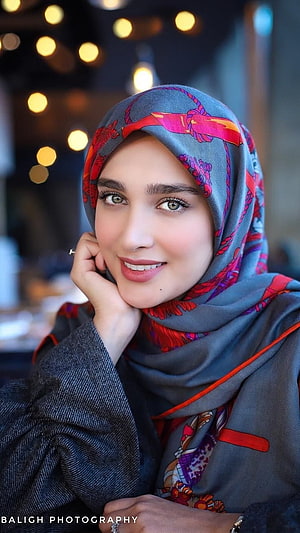 Elegant Muslim Woman Portrait Wearing Colorful Floral Hijab HD phone wallpaper