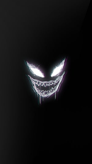 Glowing Phonk Face with Sharp Teeth and Glowing Eyes on Black Background HD phone wallpaper
