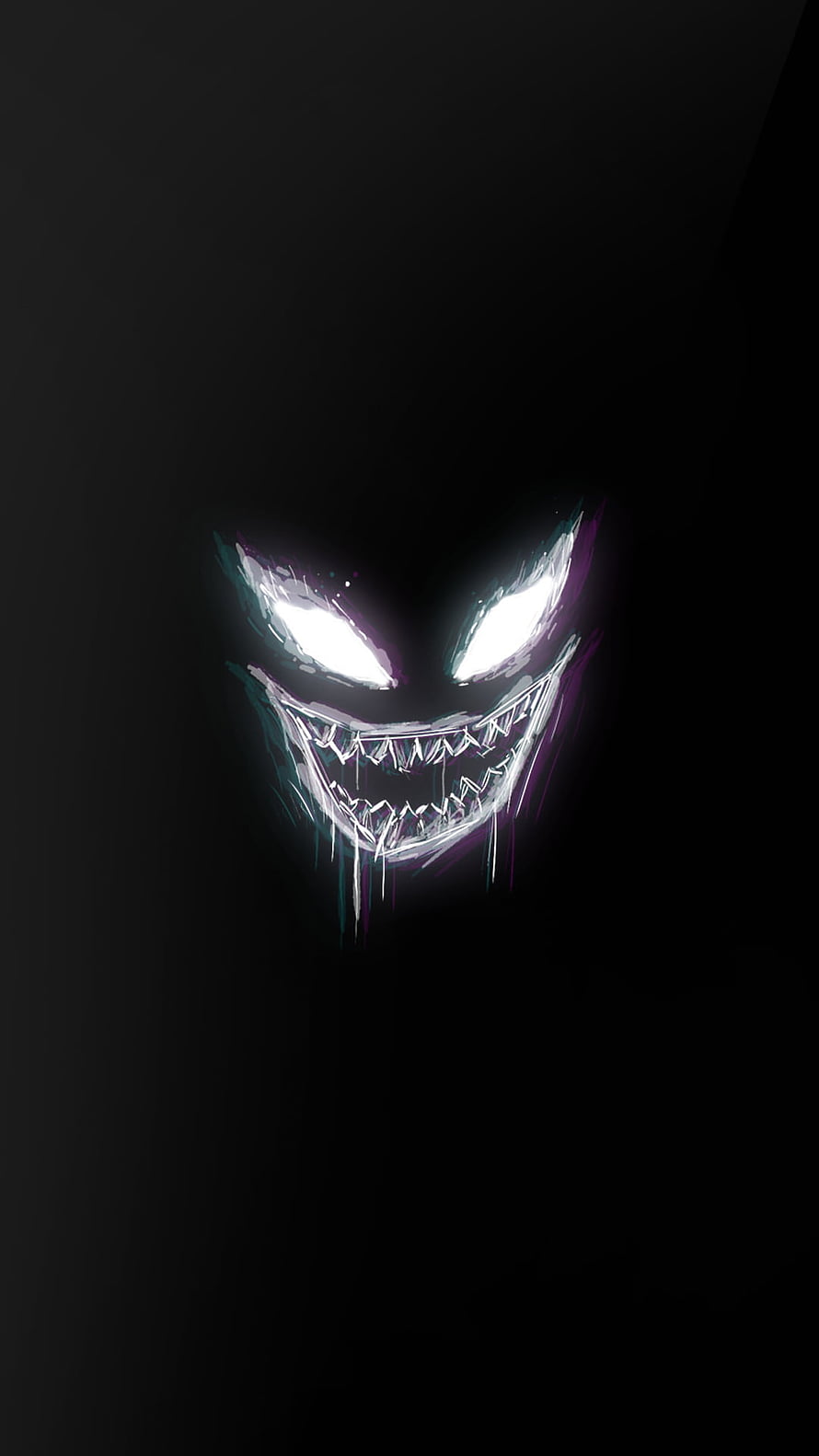 Glowing Phonk Face with Sharp Teeth and Glowing Eyes on Black Background HD phone wallpaper