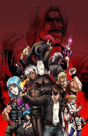 King of Fighters Character Lineup Poster with Dramatic Red Background HD phone wallpaper