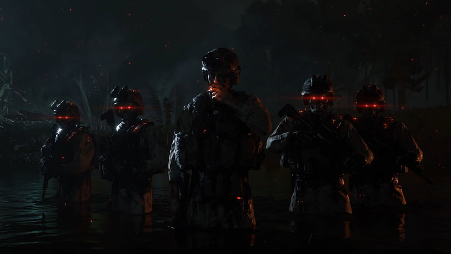 Death Stranding Skeleton Soldiers Standing in Dark Rainy Swamp HD wallpaper