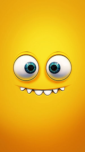 Cute Yellow Cartoon Monster Face With Big Blue Eyes And Sharp Teeth HD phone wallpaper