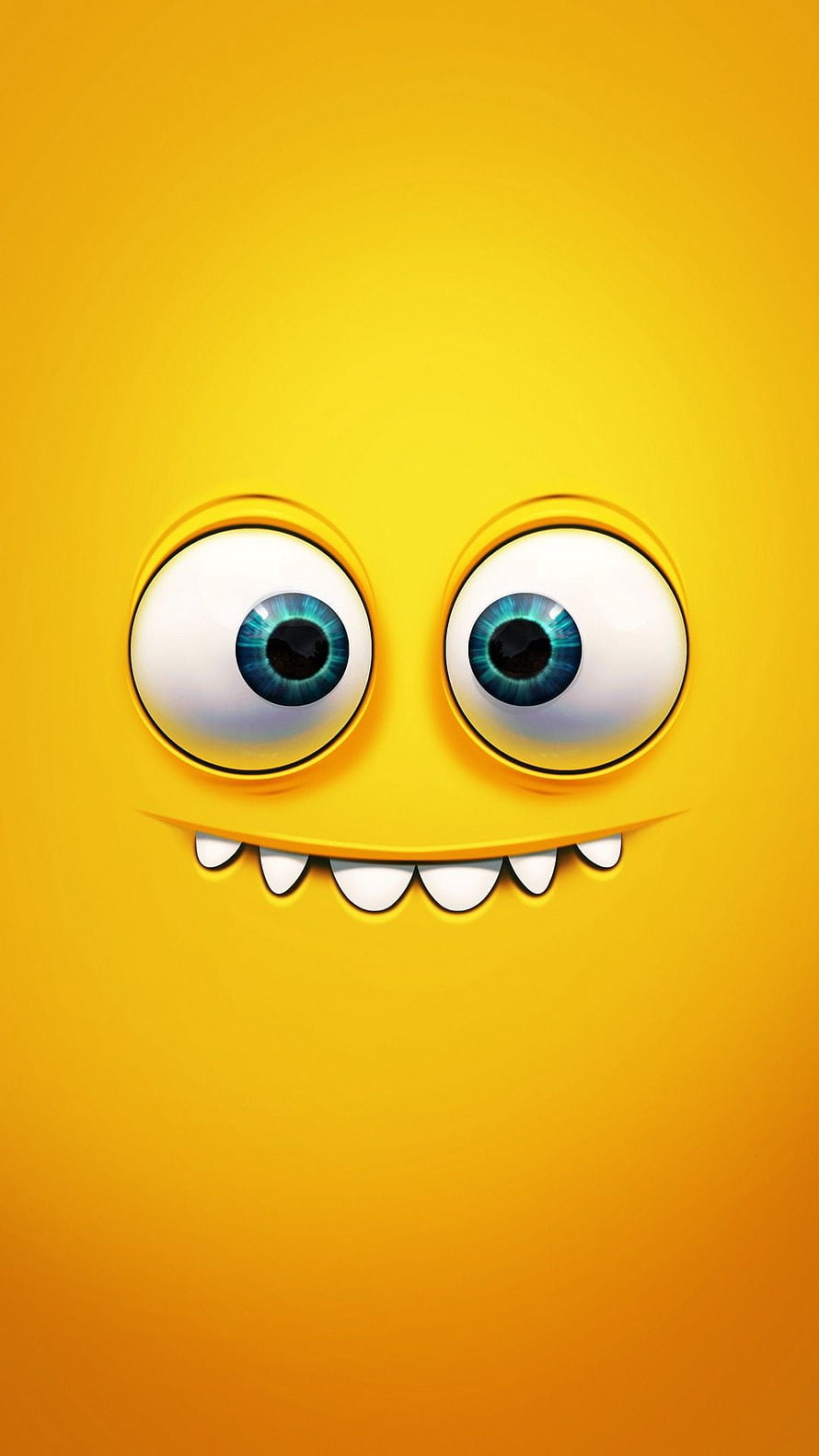 Cute Yellow Cartoon Monster Face With Big Blue Eyes And Sharp Teeth HD phone wallpaper