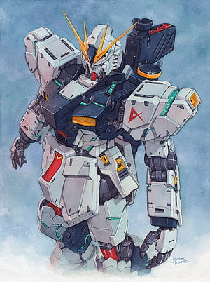 Nu Gundam Heavy Armor Variant Watercolor Illustration HD phone wallpaper