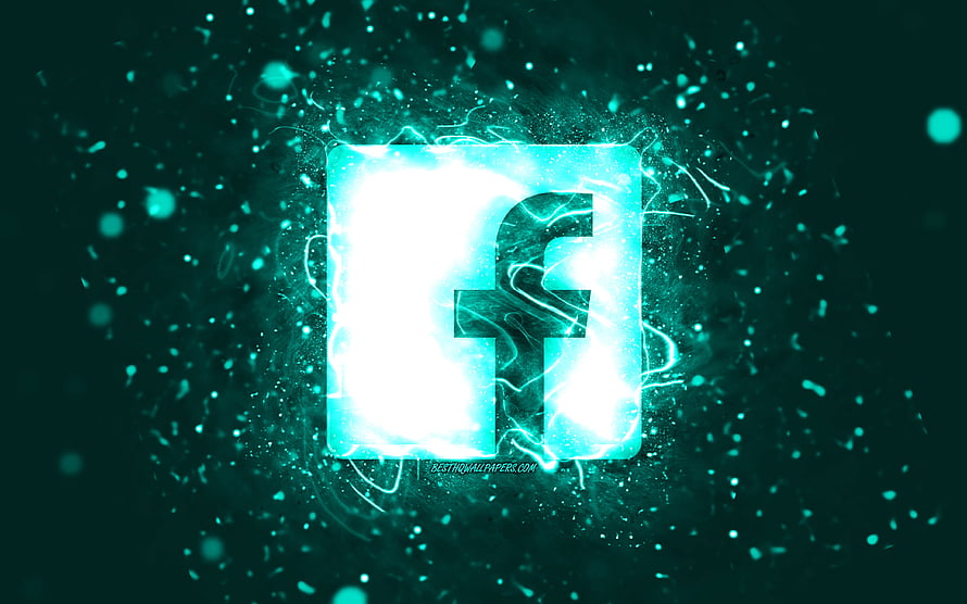 Glowing Facebook Logo With Electric Turquoise Particles And Neon Light Effects HD wallpaper