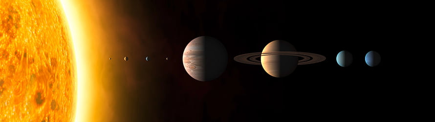 Solar System Planets and Sun in Deep Space Wide Panorama HD wallpaper