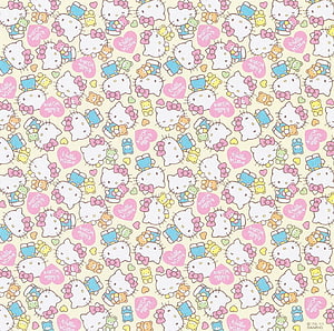 Cute Hello Kitty and Friends Patterned Origami Paper with Pastel Hearts and Teddy Bears HD wallpaper