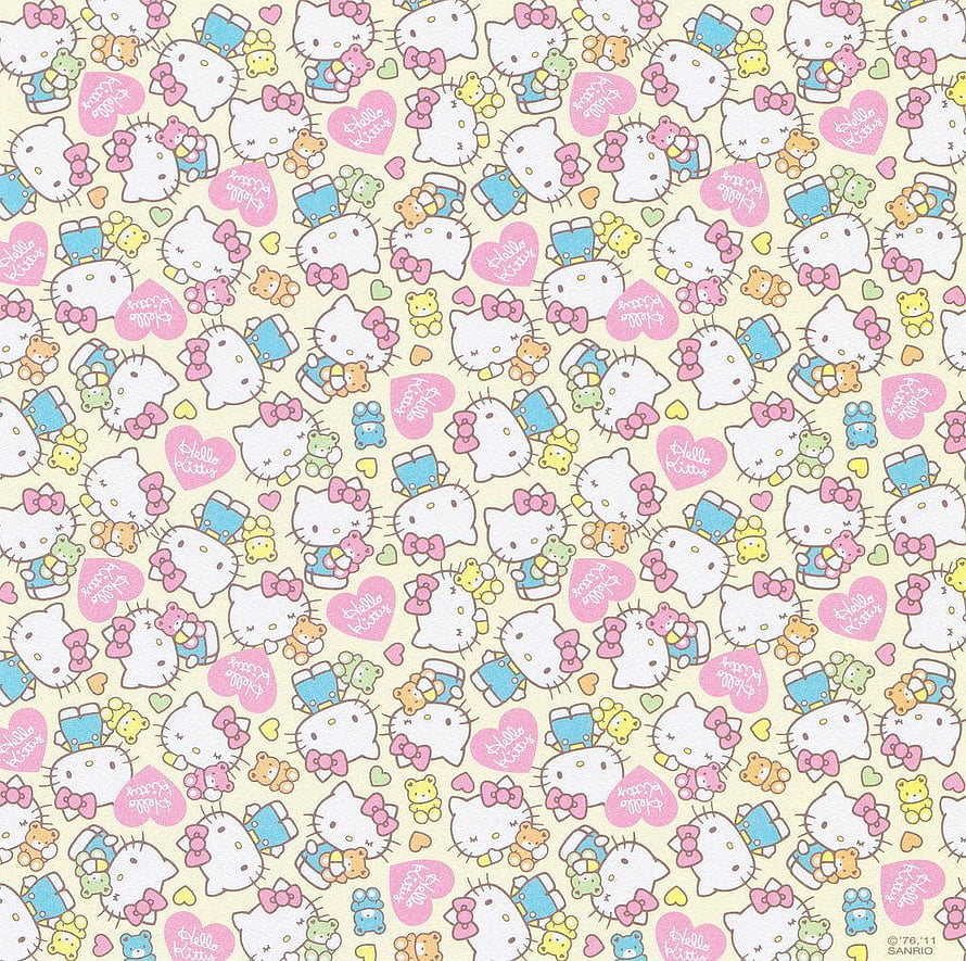 Cute Hello Kitty and Friends Patterned Origami Paper with Pastel Hearts and Teddy Bears HD wallpaper