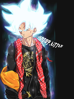 Goku in Streetwear Fashion with Supreme Scarf and Versace Shirt HD phone wallpaper