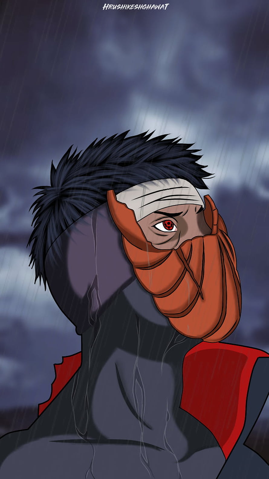 Obito Uchiha in Akatsuki Robe with Sharingan Eye in the Rain HD phone wallpaper