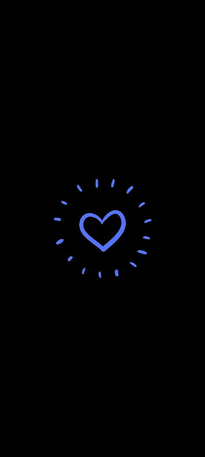 Minimal Blue Heart with Radiating Dashes on Black AMOLED Background HD phone wallpaper