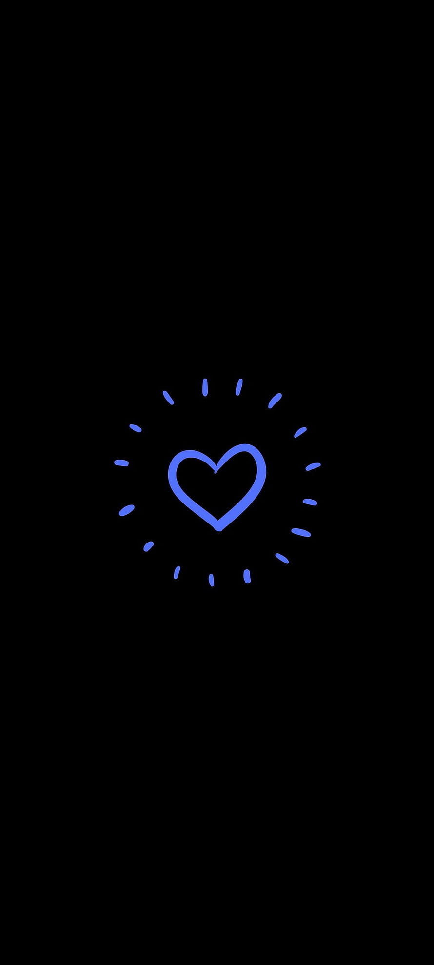 Minimal Blue Heart with Radiating Dashes on Black AMOLED Background HD phone wallpaper