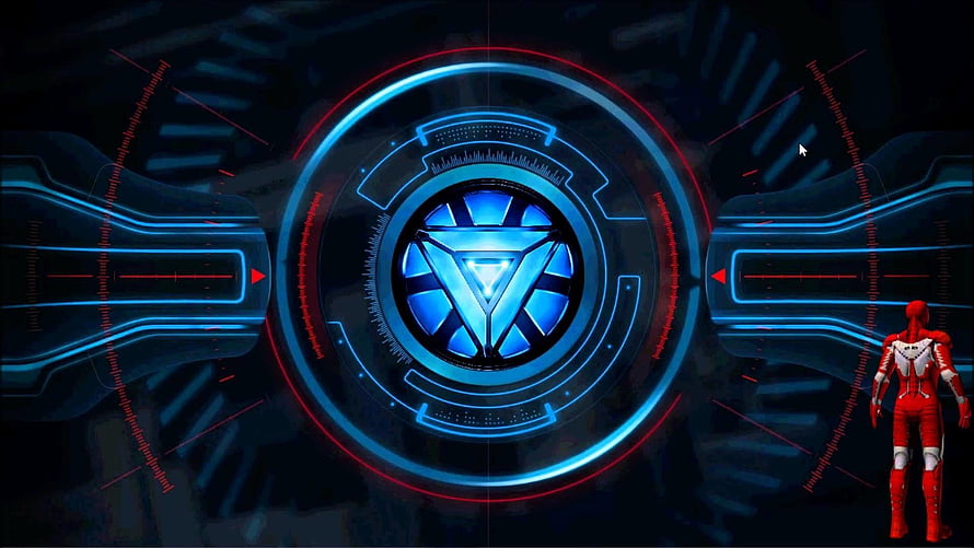 Iron Man Arc Reactor Interface with Futuristic HUD and Red Suit Character HD wallpaper