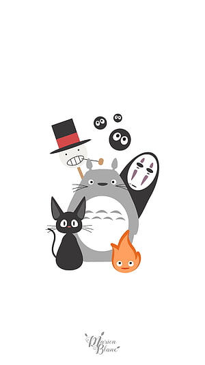 Minimalist Studio Ghibli Character Group Illustration with Totoro and Friends HD phone wallpaper