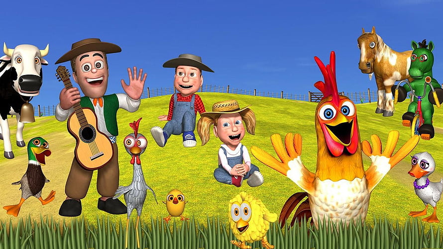 Bartolito and Farm Animal Friends on a Sunny Green Hillside HD wallpaper