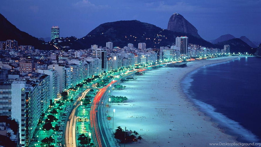 Rio de Janeiro Beachfront at Dusk with Sugarloaf Mountain and City Lights HD wallpaper