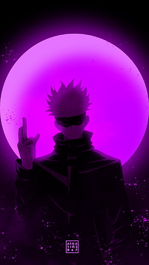 Gojo Satoru Silhouette Against a Glowing Purple Orb in Jujutsu Kaisen Anime Art HD phone wallpaper