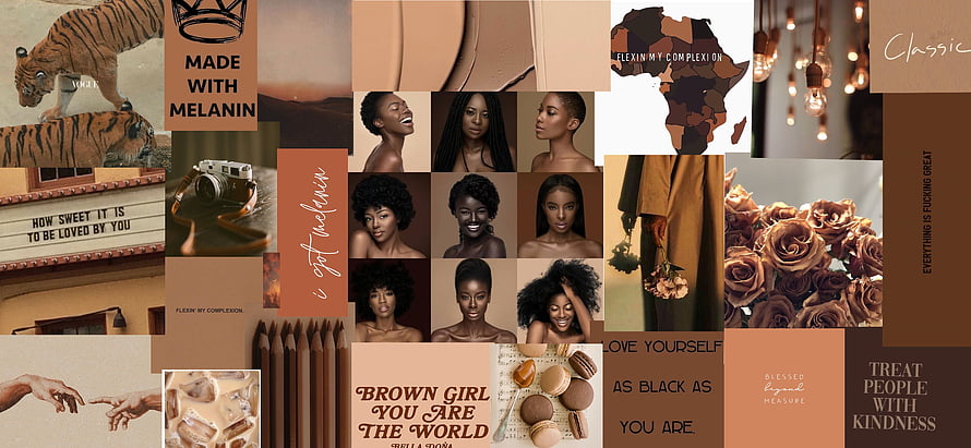 Black Girl Aesthetic Collage Featuring Melanin, Brown Tones, and Empowering Typography HD wallpaper