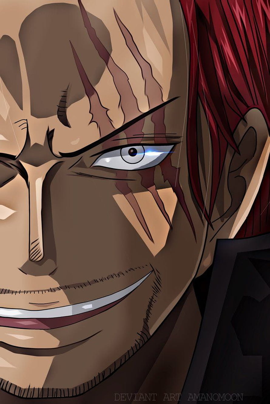 Shanks One Piece Anime Close-Up Portrait with Red Hair and Intense Blue Eye HD phone wallpaper