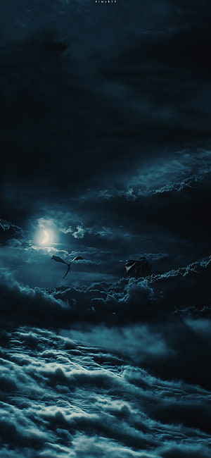 Game of Thrones Dragons Soaring Through Stormy Night Clouds Under Moonlight HD phone wallpaper
