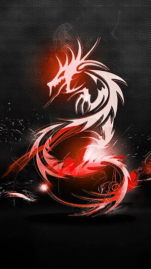 Fiery Red Dragon Coiled in Dark Fantasy Style with Glowing Embers and Sparks HD phone wallpaper