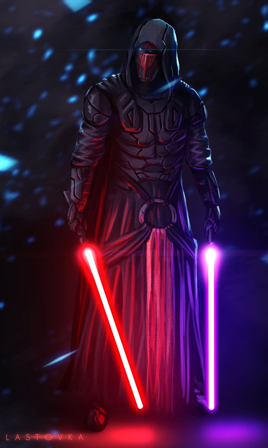 Darth Revan Concept Art with Dual Lightsabers in Dark Fantasy Style HD phone wallpaper