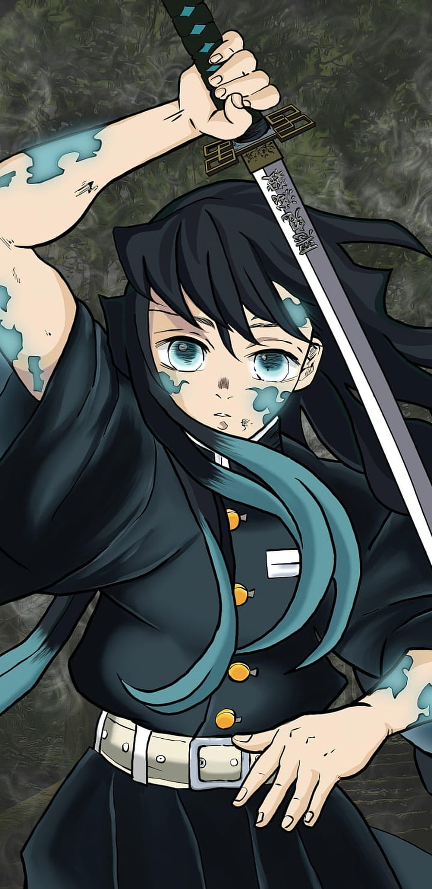 Muichiro Tokito from Demon Slayer in a Dynamic Sword Stance HD phone wallpaper