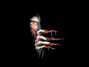 Horror Artwork Featuring a Decaying Face and Blood-Stained Claws Against a Black Background HD wallpaper
