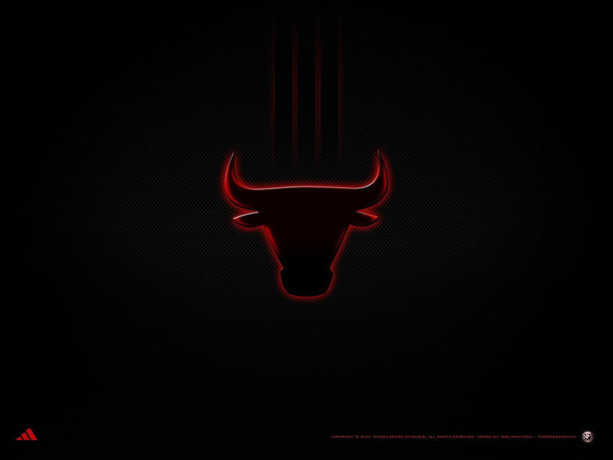Chicago Bulls Neon Red Bull Head Logo on Black Background HD wallpaper