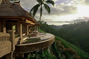 Luxury Tropical Villa With Curved Infinity Pool Overlooking Lush Jungle Valley HD wallpaper