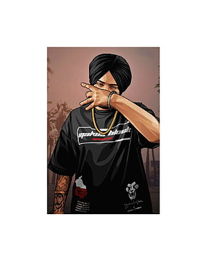 Sidhu Moosewala Digital Portrait Wearing Black Turban and Streetwear T-Shirt HD phone wallpaper