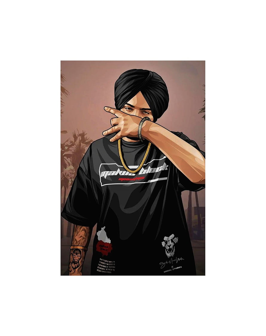 Sidhu Moosewala Digital Portrait Wearing Black Turban and Streetwear T-Shirt HD phone wallpaper