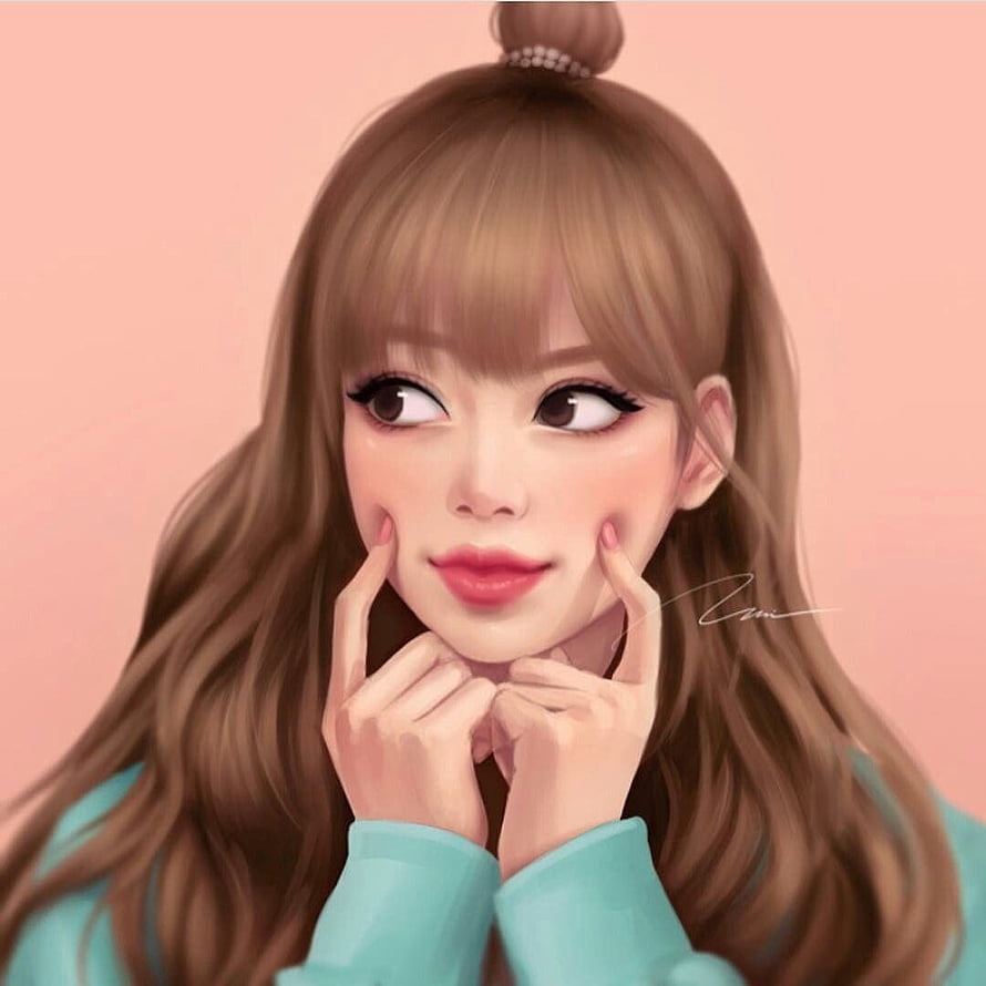 Lisa Manoban Digital Portrait with Finger Heart Gesture and Soft Pink Background HD phone wallpaper