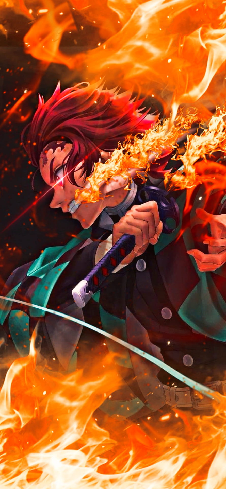 Tanjiro Kamado Demon Slayer Fire Breathing Anime Character Wallpaper HD phone wallpaper