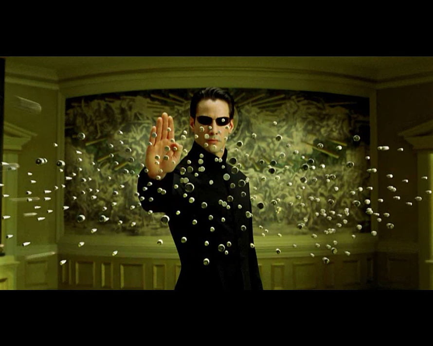Neo Deflecting Bullets in the Iconic Matrix Slow Motion Scene HD wallpaper